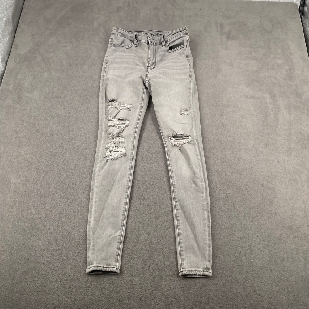 American Eagle Next Level Stretch Gray Distressed Skinny Jeans Womens Size 2 Reg